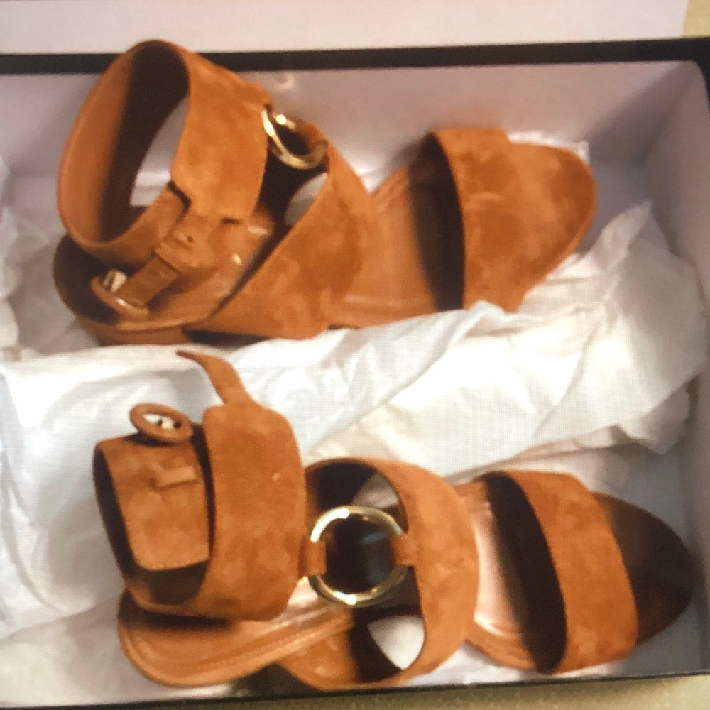 Aquazzura Suede Ankle-Strap Heels in Cognac Brown - Picture 3 of 8
